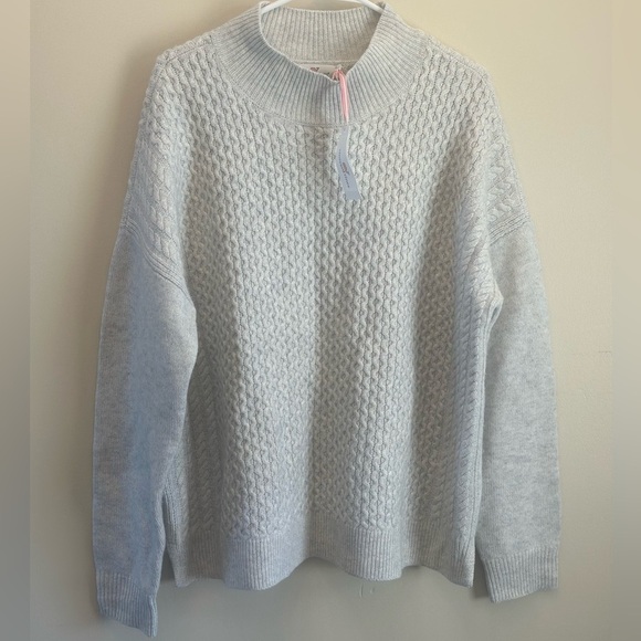 NWT Vineyard Vines Aran Stitch Mock Neck Sweater XL Heather Gray Wool Cashmere - Picture 2 of 8